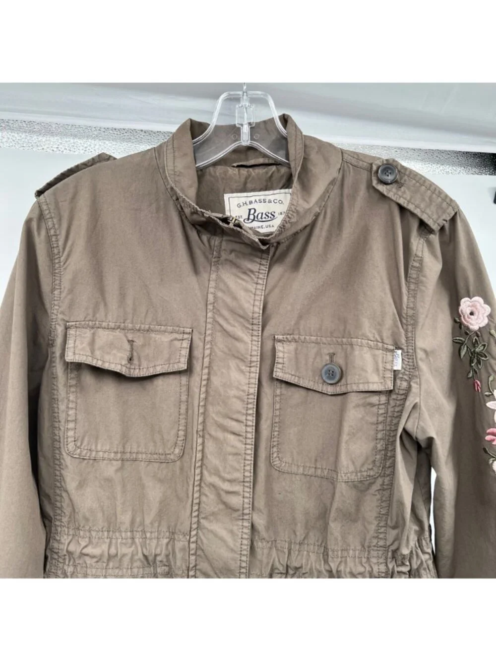 G.H. Bass & Co Womens Utility Anorak Jacket Embroidered Full Zip Green/Multi LP